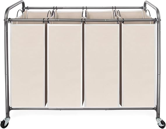 4-Bag Rolling Laundry Sorter Cart with Lockable Wheels & Removable Bags Beige