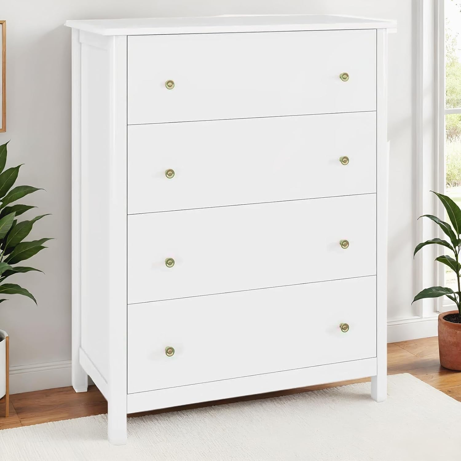 White Chest of Drawers 4 Drawer Wooden Storage Unit for Bedroom Hallway