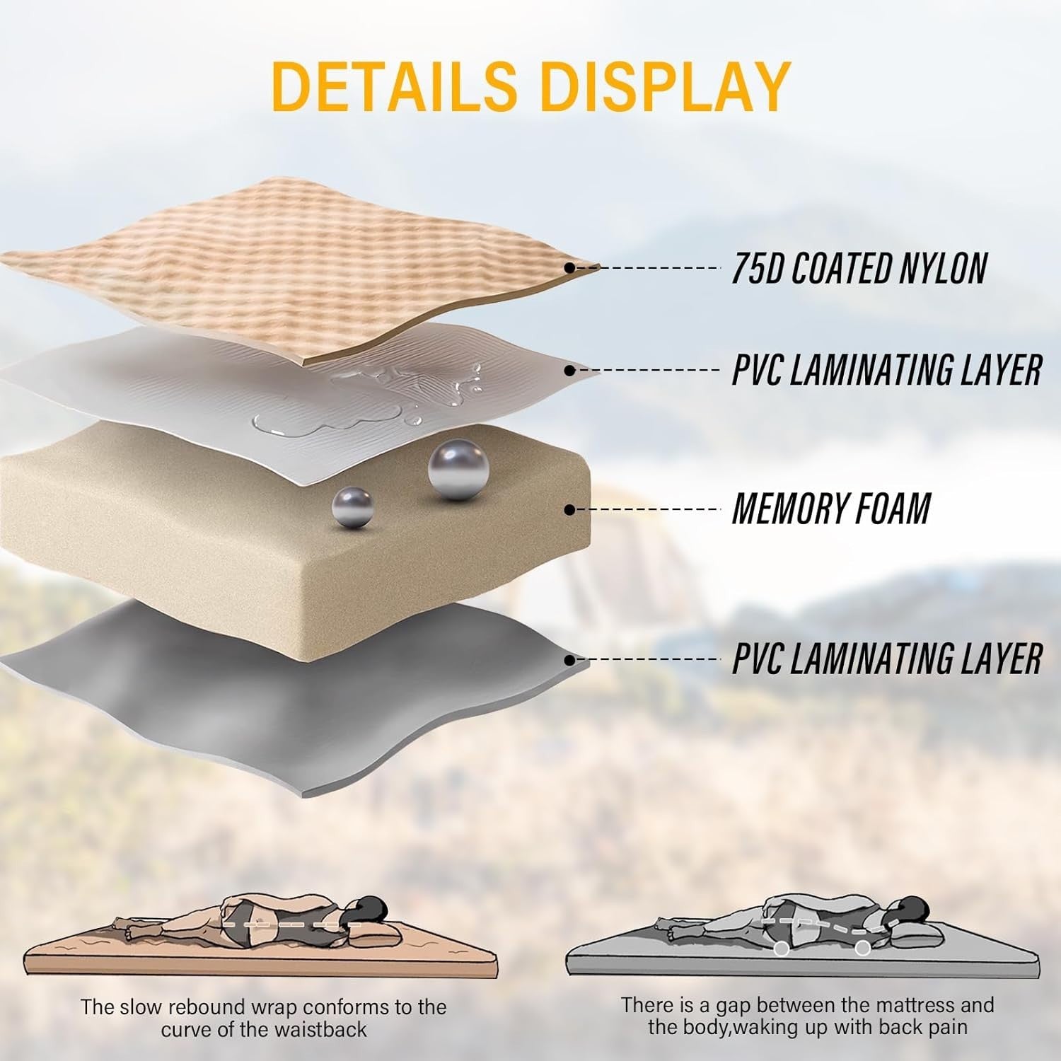 Inflatable SUV Air Mattress Car Bed 2-Person Memory Foam Camping Pad