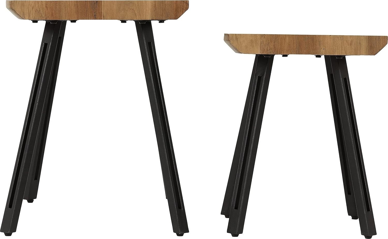 Nest of 2 Industrial End Tables Medium Oak Effect Black Metal Legs Home Office