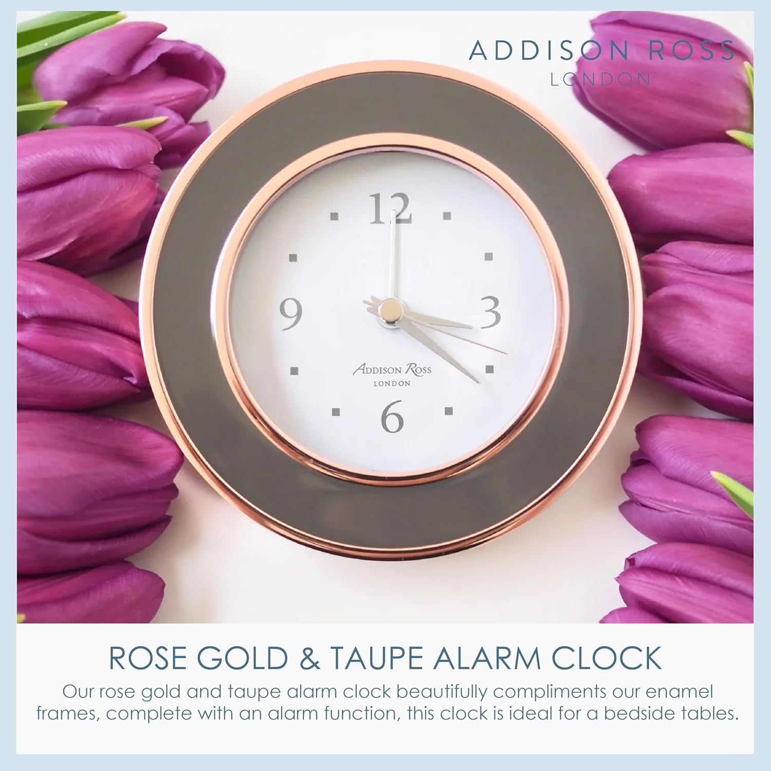Silent Sweep Alarm Clock Rose Gold Modern Bedside Battery Clock