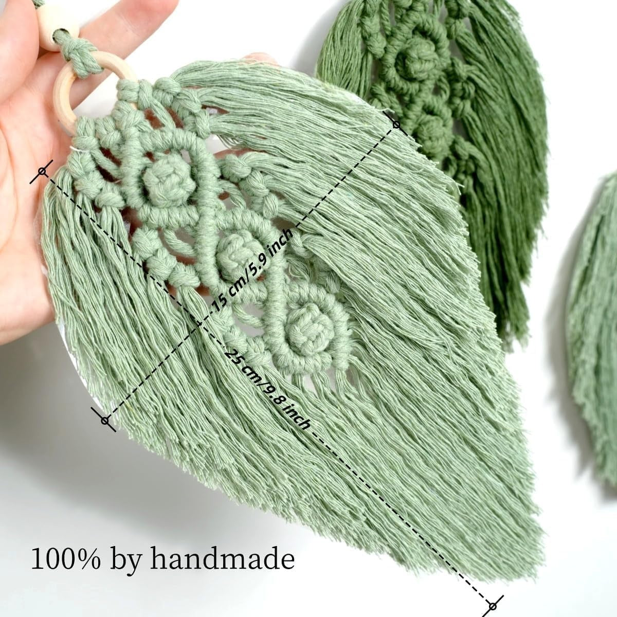 Green Macrame Leaf Wall Hanging Boho Woven Tapestry 80cm