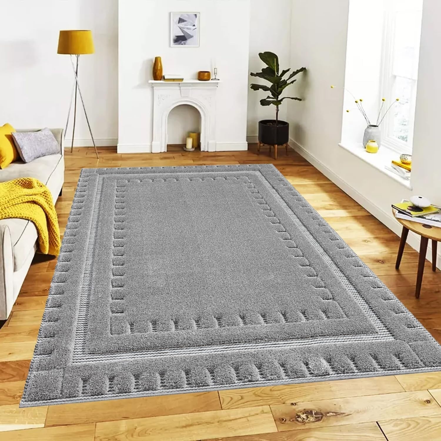 Grey Large Area Rug 200x290cm Washable Non Slip Soft Indoor Living Room Carpet