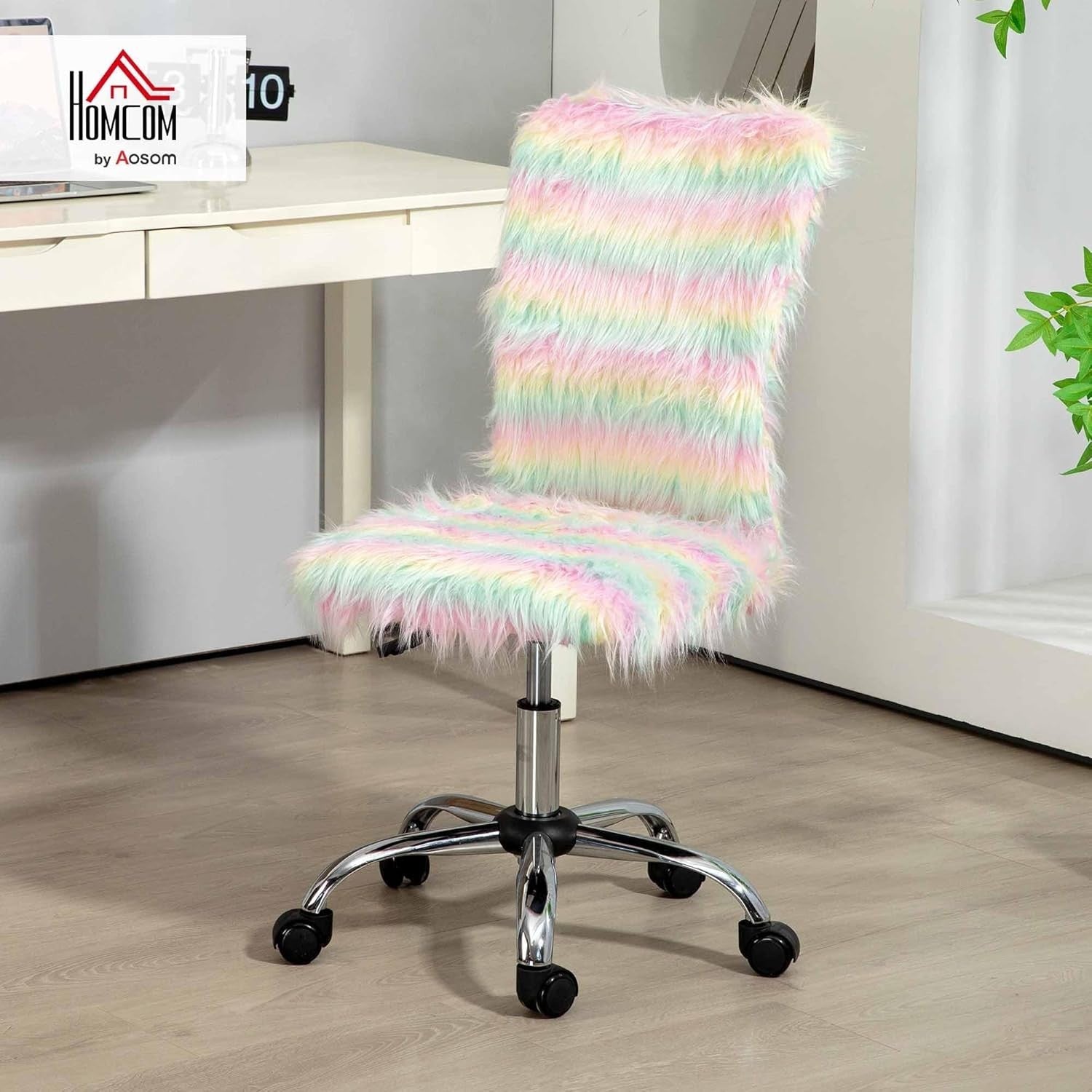Unicorn Fluffy Desk Chair Adjustable Height Plush Swivel Vanity Seat