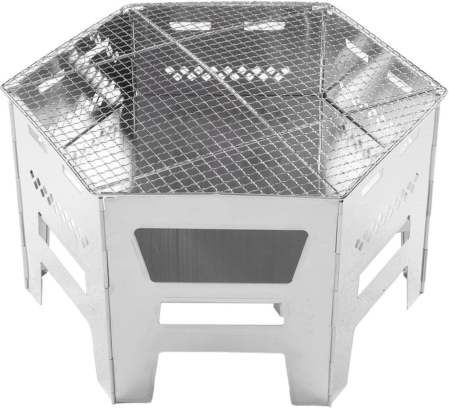Stainless Steel Foldable Camping Wood Stove BBQ Grill Portable Outdoor Cooking