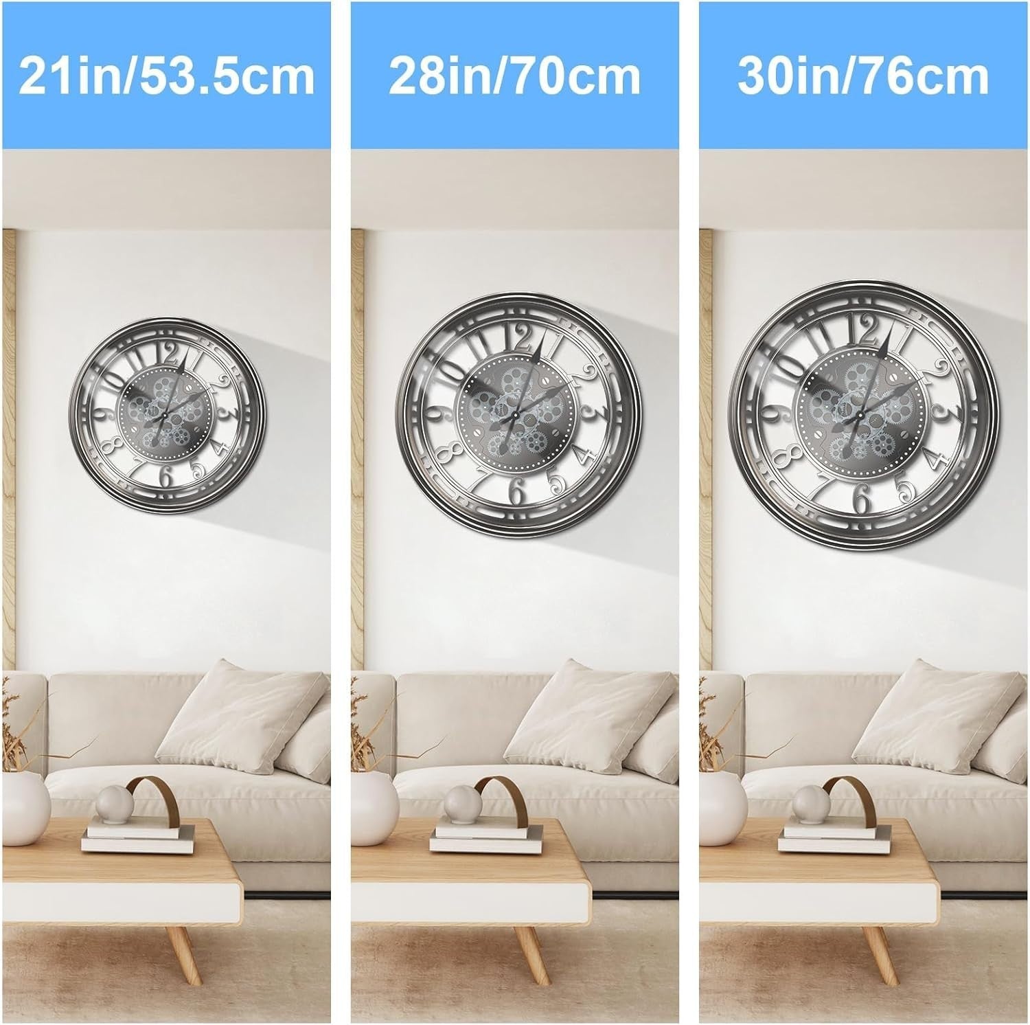 Gunmetal Moving Gear Wall Clock 21” Industrial Steampunk Metal Decor
