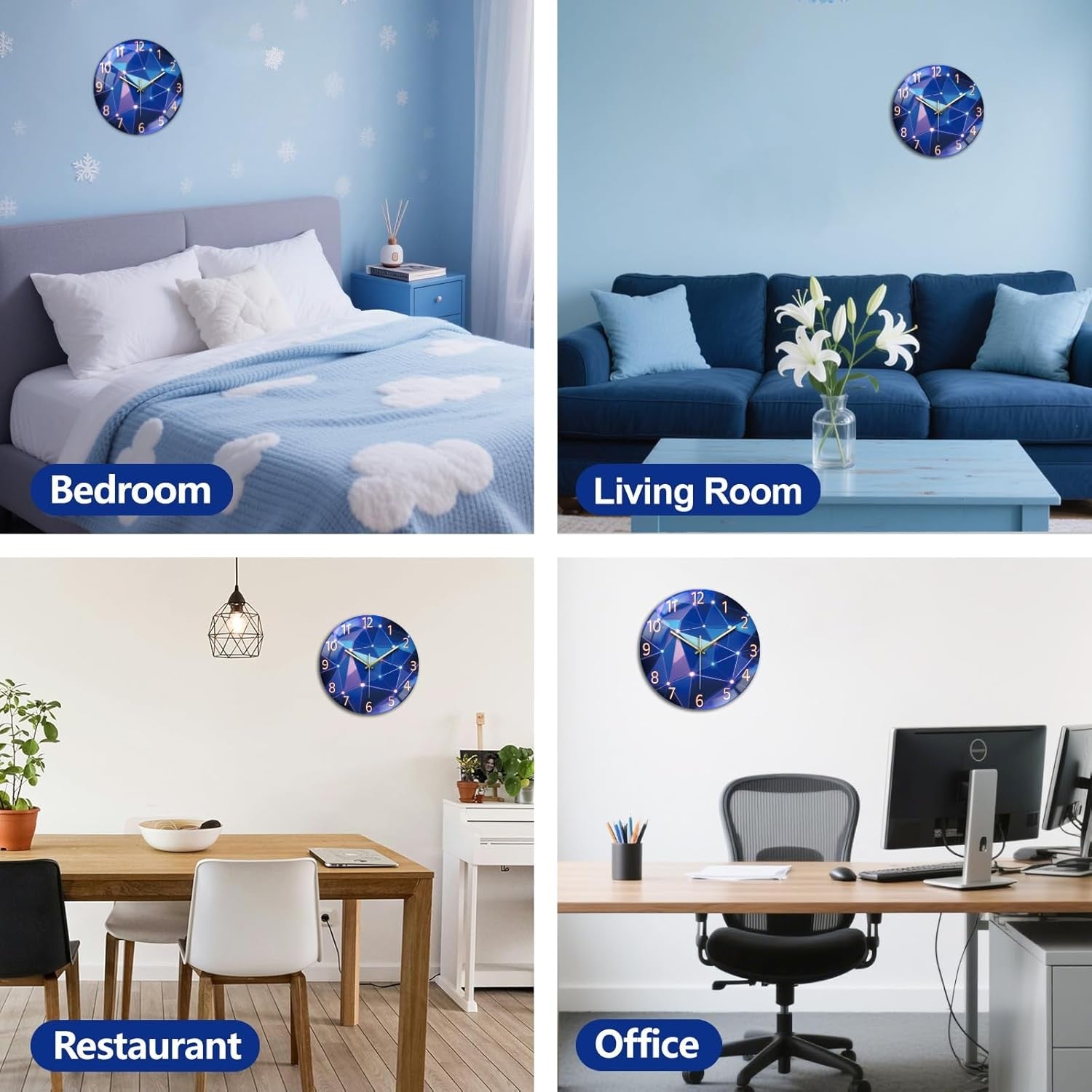 30cm Geometric Pattern Wall Clock – Silent Non-Ticking Modern Glass Design