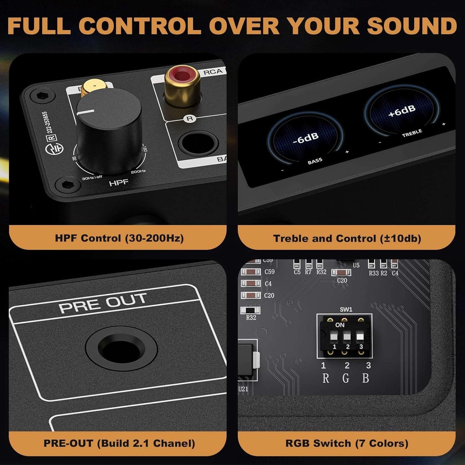 300W x2 Bluetooth 5.2 Stereo Amplifier HiFi 2.1 HPF