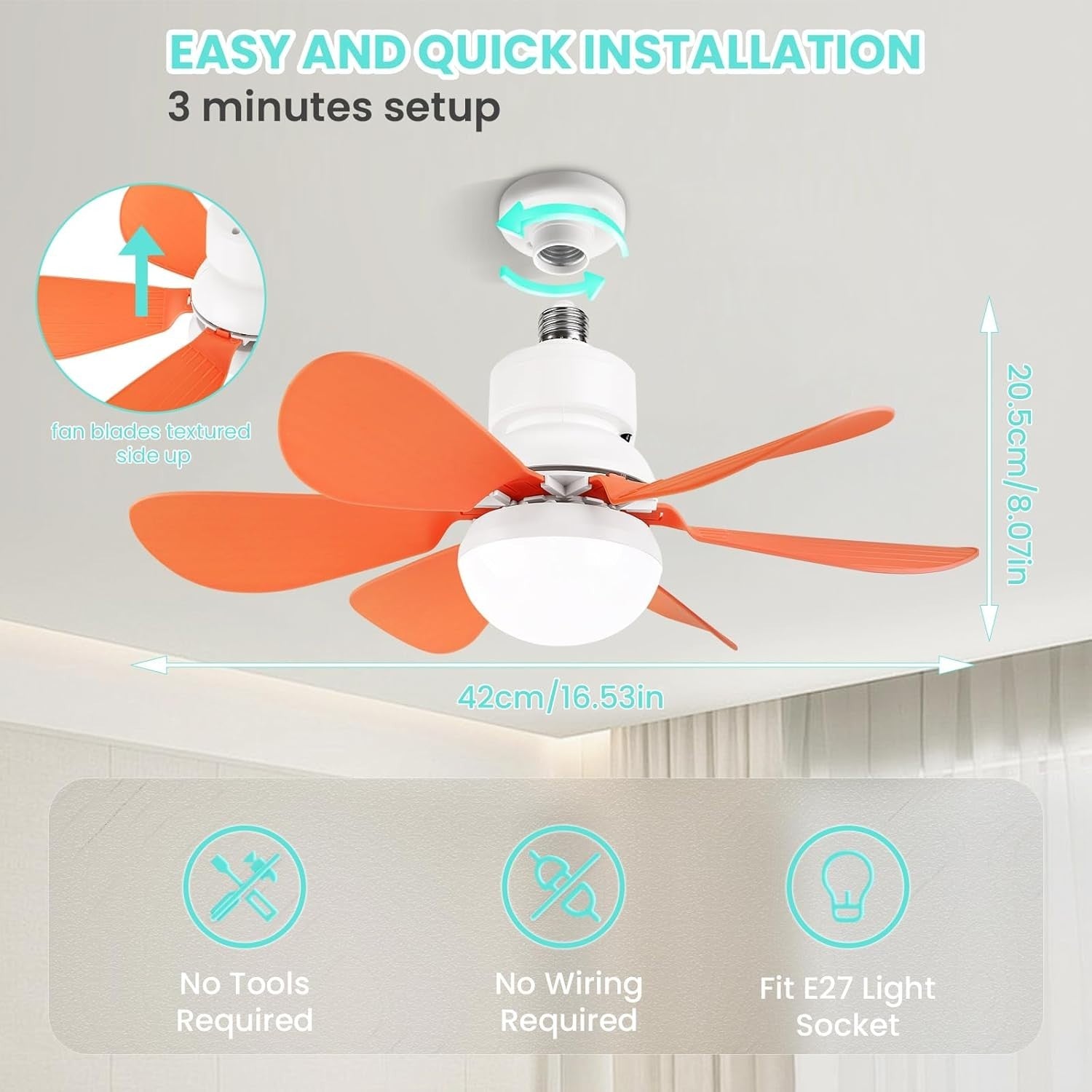 30W Ceiling Fan with Lights Dimmable Quiet 6 Blades Remote