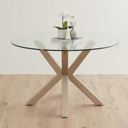 Round Glass Dining Table 120cm Grey Modern Starburst Metal Base