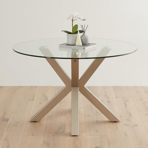 Round Glass Dining Table 120cm Grey Modern Starburst Metal Base
