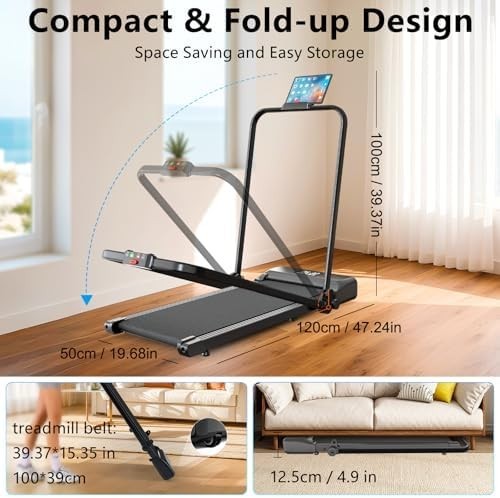 CANMALCHI Foldable Under Desk Treadmill 12KM/H LED Remote Compact Home