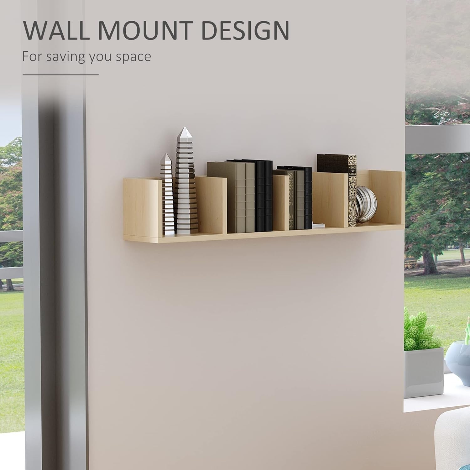 Wall Mount CD DVD Blu Ray Storage Shelf 4 Cube Media Rack Wood 95cm