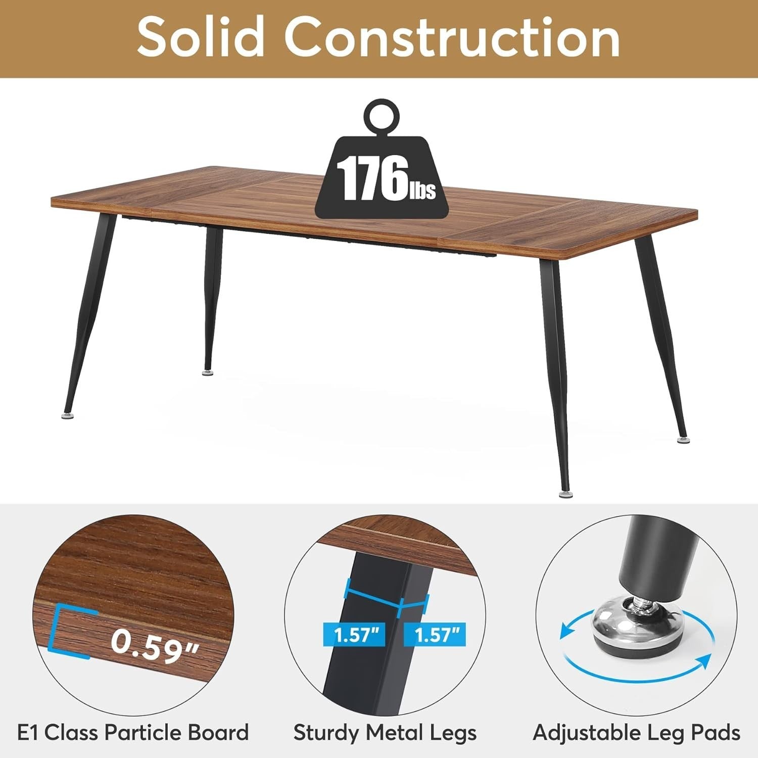 6-8 Seater Industrial Dining Table Metal Legs Wood Effect 180cm Modern
