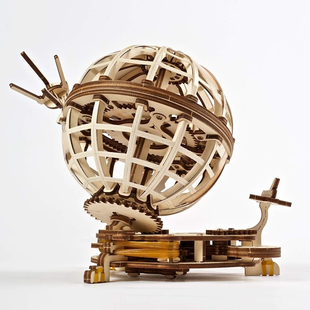 3D Wooden Earth Globe Puzzle Kit with Rotating Satellites - 184 Pieces