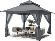 3.6x3.6M Gray Pop Up Gazebo With Mesh Walls Outdoor Canopy Tent