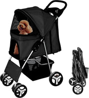 Pet Travel Stroller Dog Cat Pushchair 4 Wheel Folding Pram Jogger Black