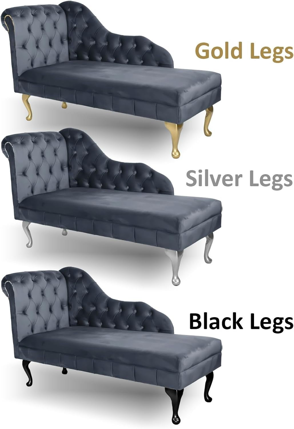 Velvet Tufted Chaise Lounge Sofa Right Hand – Handmade Durable Comfort Grey