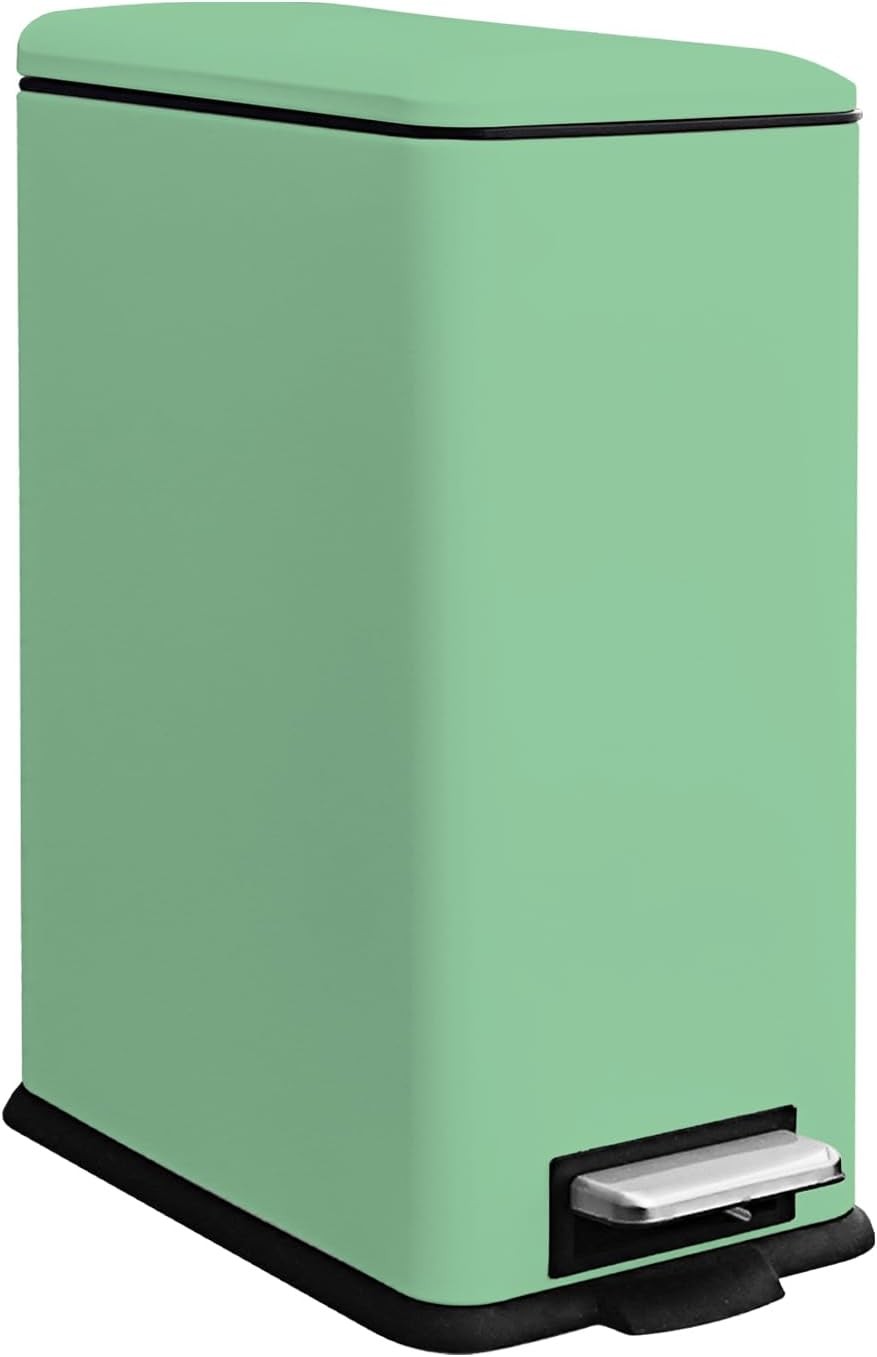 30L Green Stainless Steel Pedal Bin Slim Kitchen Soft Close Lid