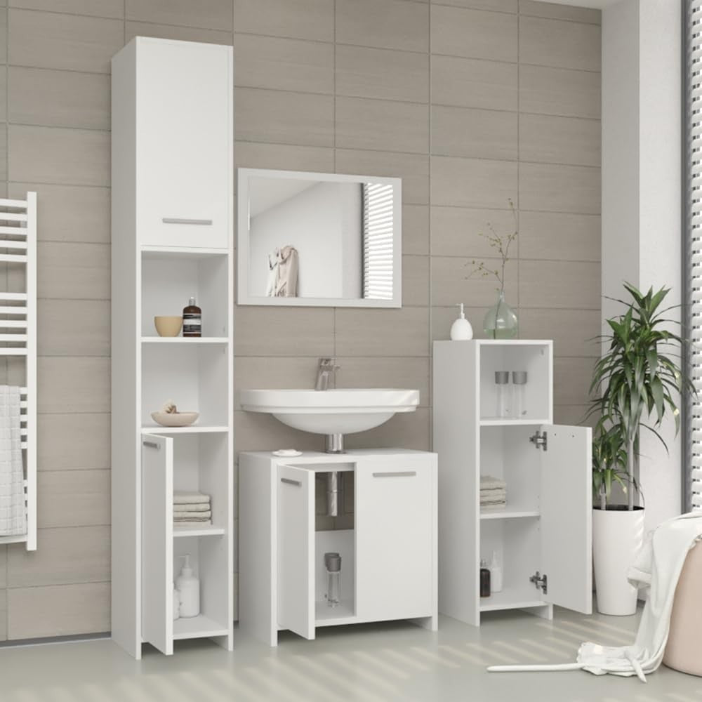 White Bathroom Storage Cabinet with Adjustable Shelf – 30x95 cm
