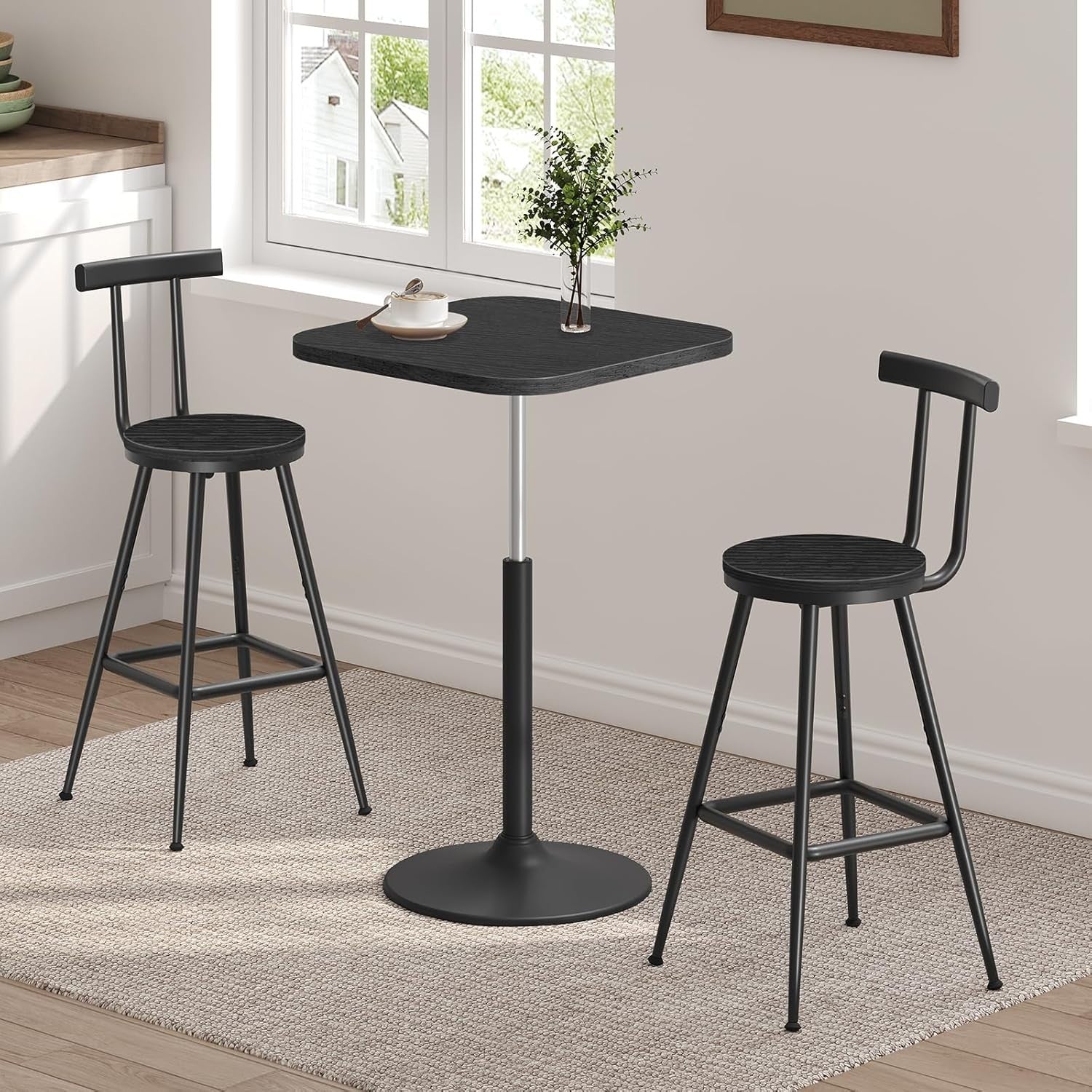 Modern Bar Stools Set of 2 with Backrest & Footrest 32x32x66cm Black