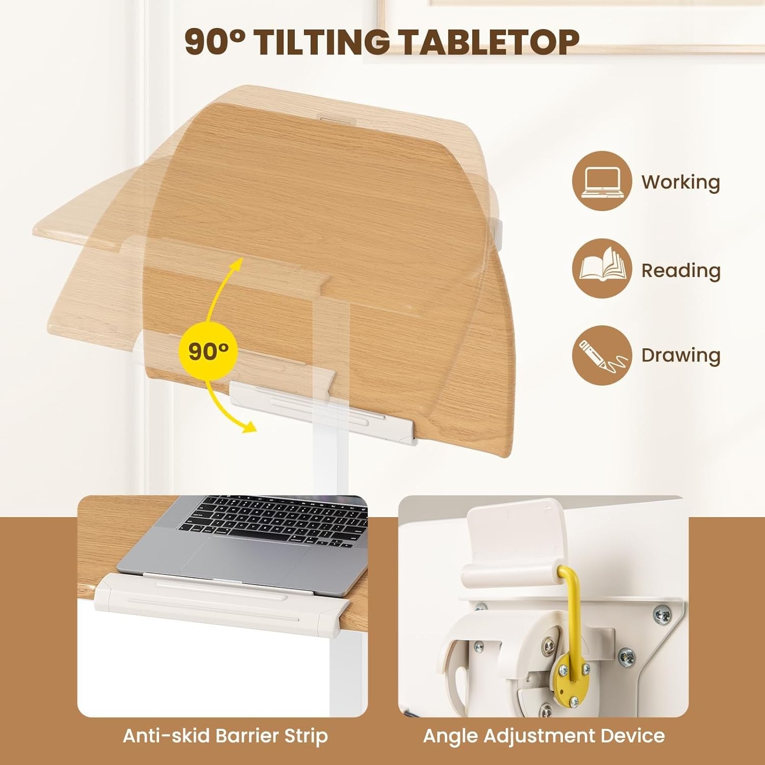 Adjustable Standing Desk Mobile Sit Stand Laptop Table Tilting Top Wheels