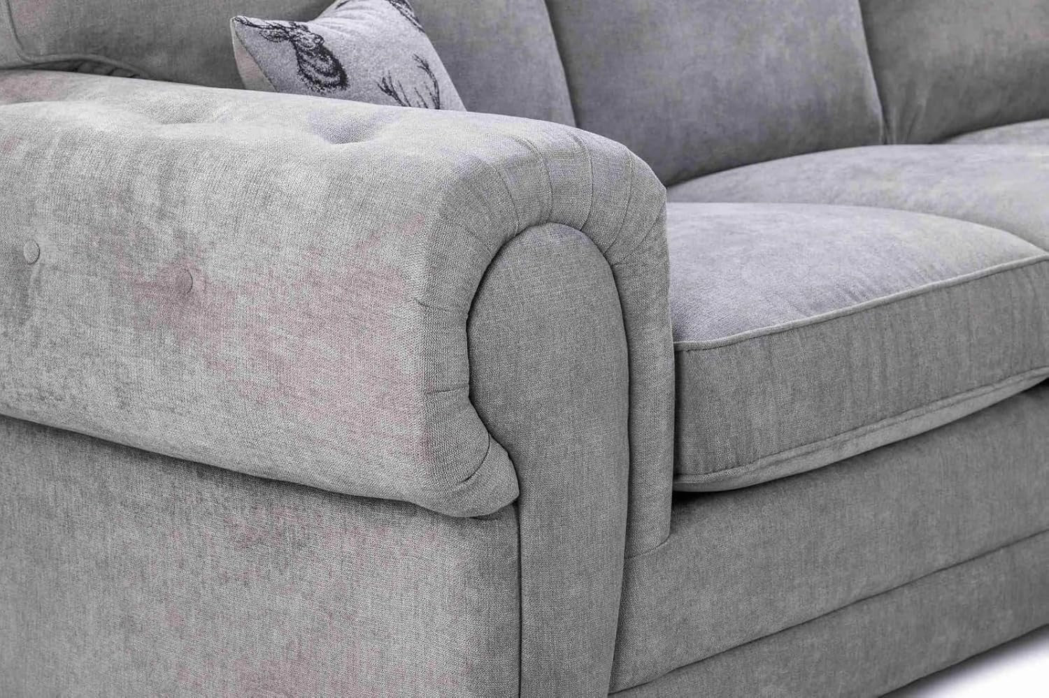 Grey L-Shape 5 Seater Chesterfield Sofa – Soft Chenille Sectional Couch