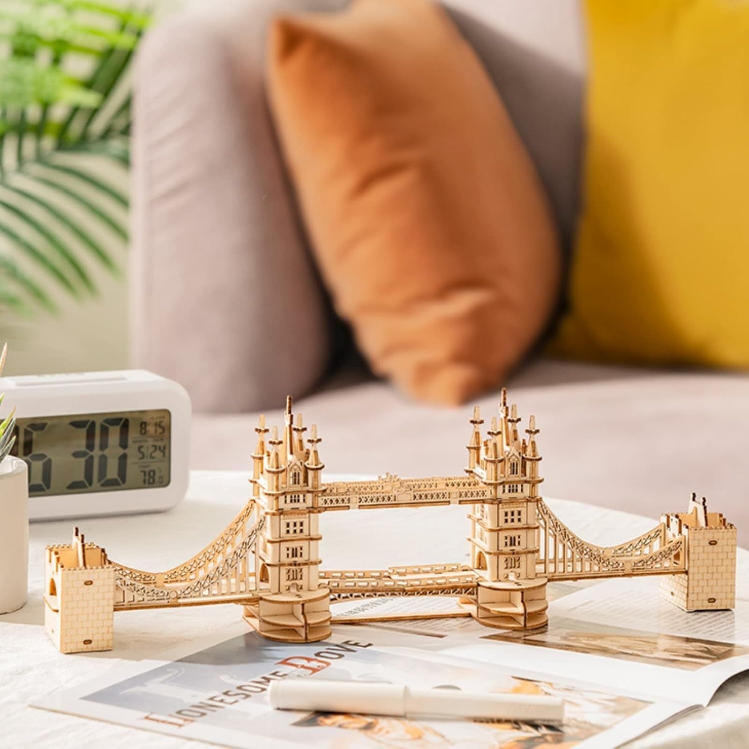 3D Wooden Tower Bridge Puzzle with Lights - DIY Model Kit for Home Decor