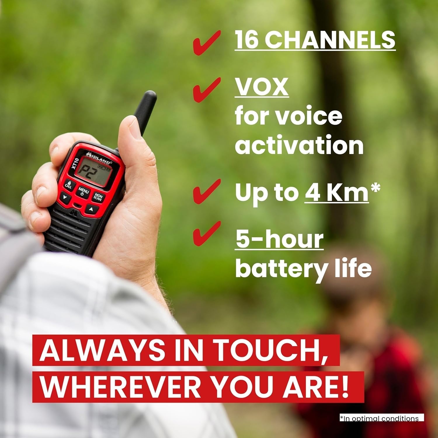 Family Walkie Talkies PMR446 Long Range VOX 16 Channel 2 Pack Red