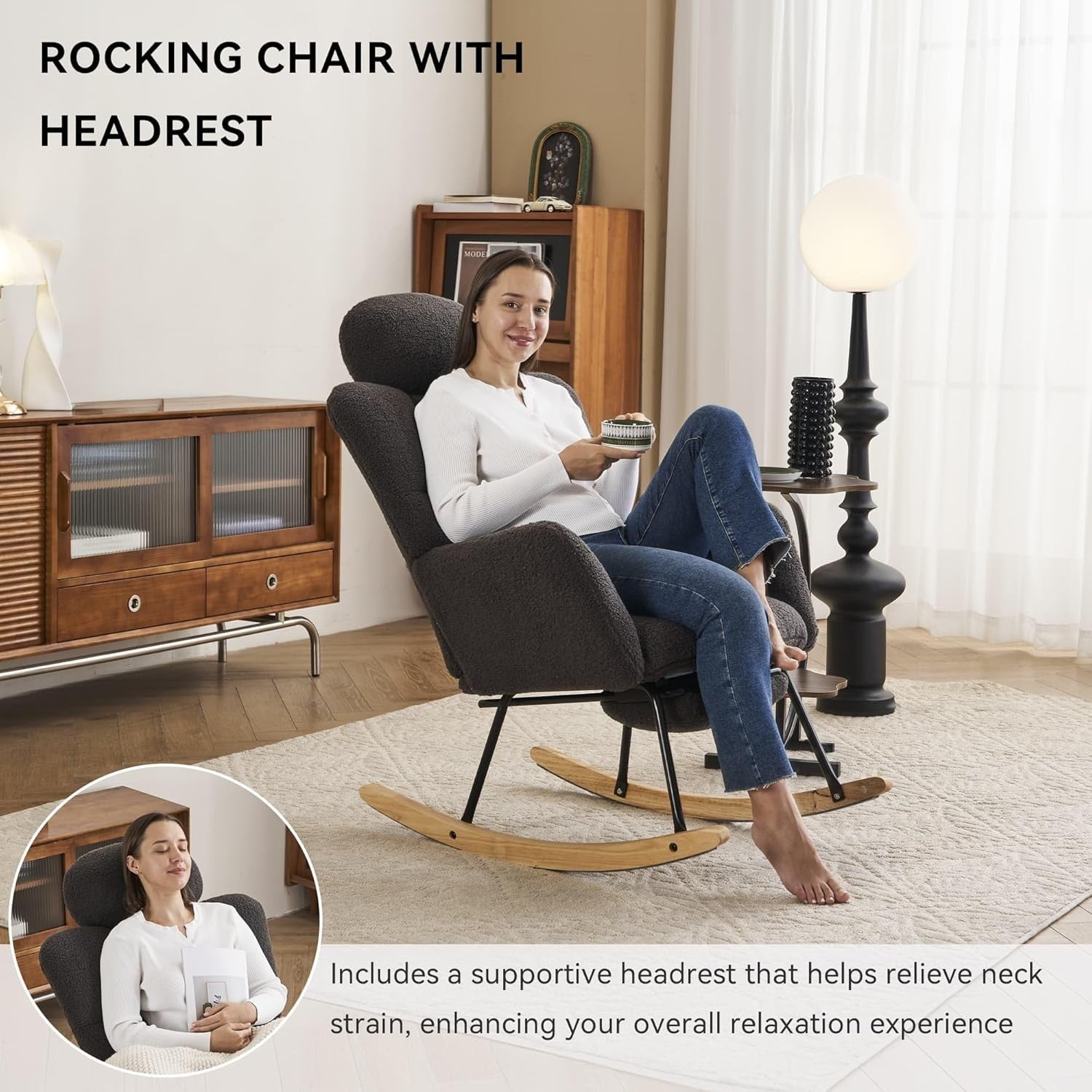 Recliner Rocking Chair w/ Footstool & Headrest – Ergonomic, Cozy, 125cm