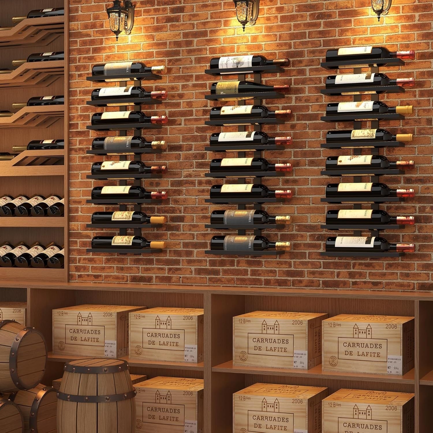 Wall Mounted Wine Rack 8 Tier Metal Bottle Display Holder Modern Home Bar Shelf