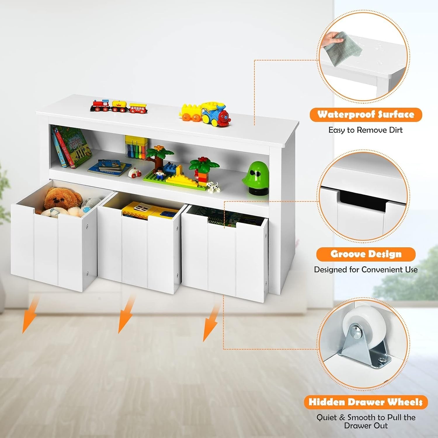 Kids Storage Cabinet with Drawers & Large Shelf – Durable Toy Organizer