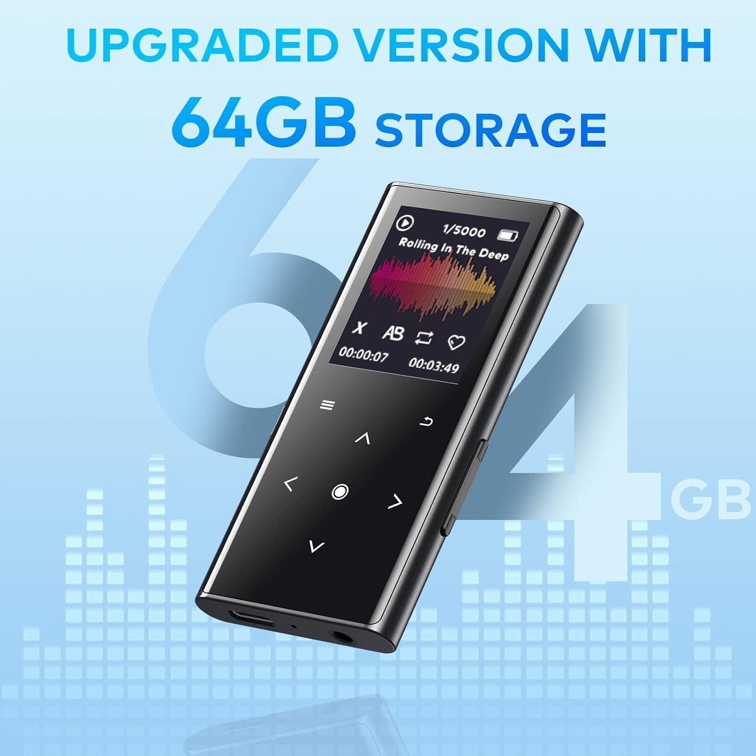64GB Bluetooth 5.2 MP3 Player FM Radio Voice Recorder Sport