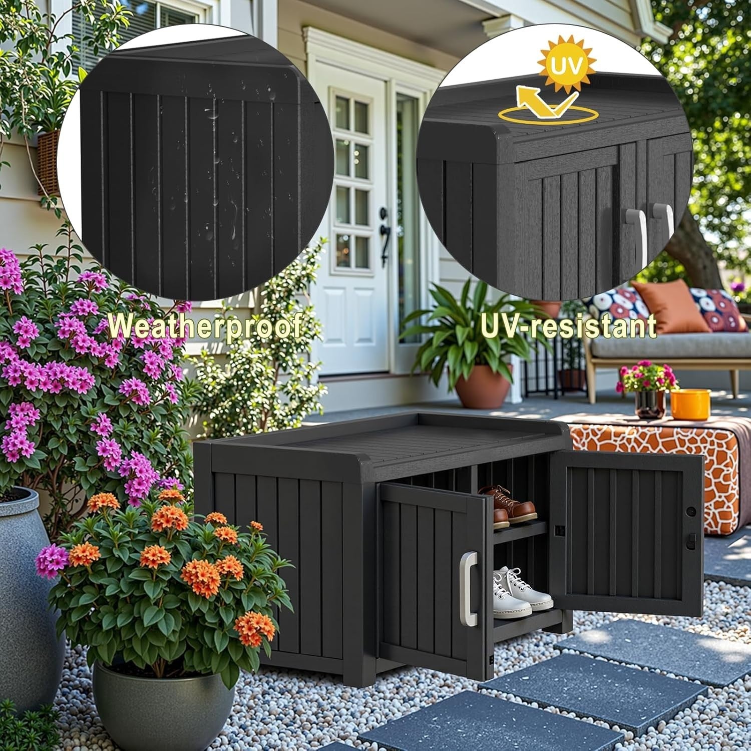 Spacious Waterproof Shoe Cabinet Bench Indoor Outdoor Storage 81x44x45.5cm