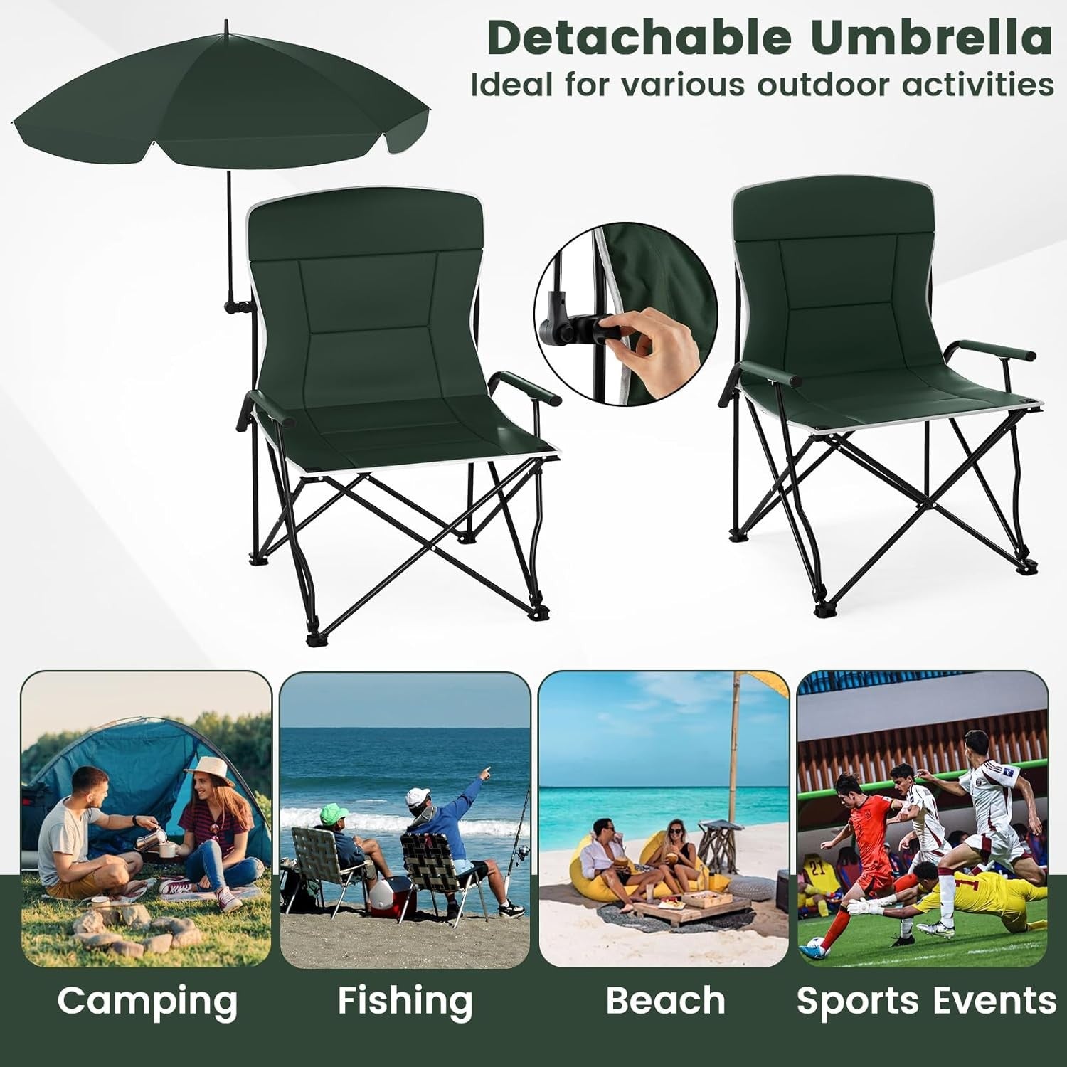 Camping Chair with Adjustable Umbrella Canopy Seat