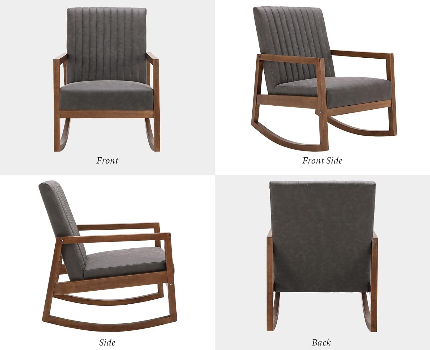 Comfortable PU Leather Rocking Chair with Wood Frame, Quilted Back