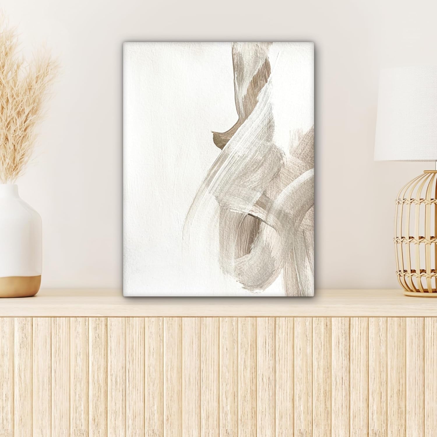 Beige Abstract Canvas Wall Art 30x40cm Framed Modern Print