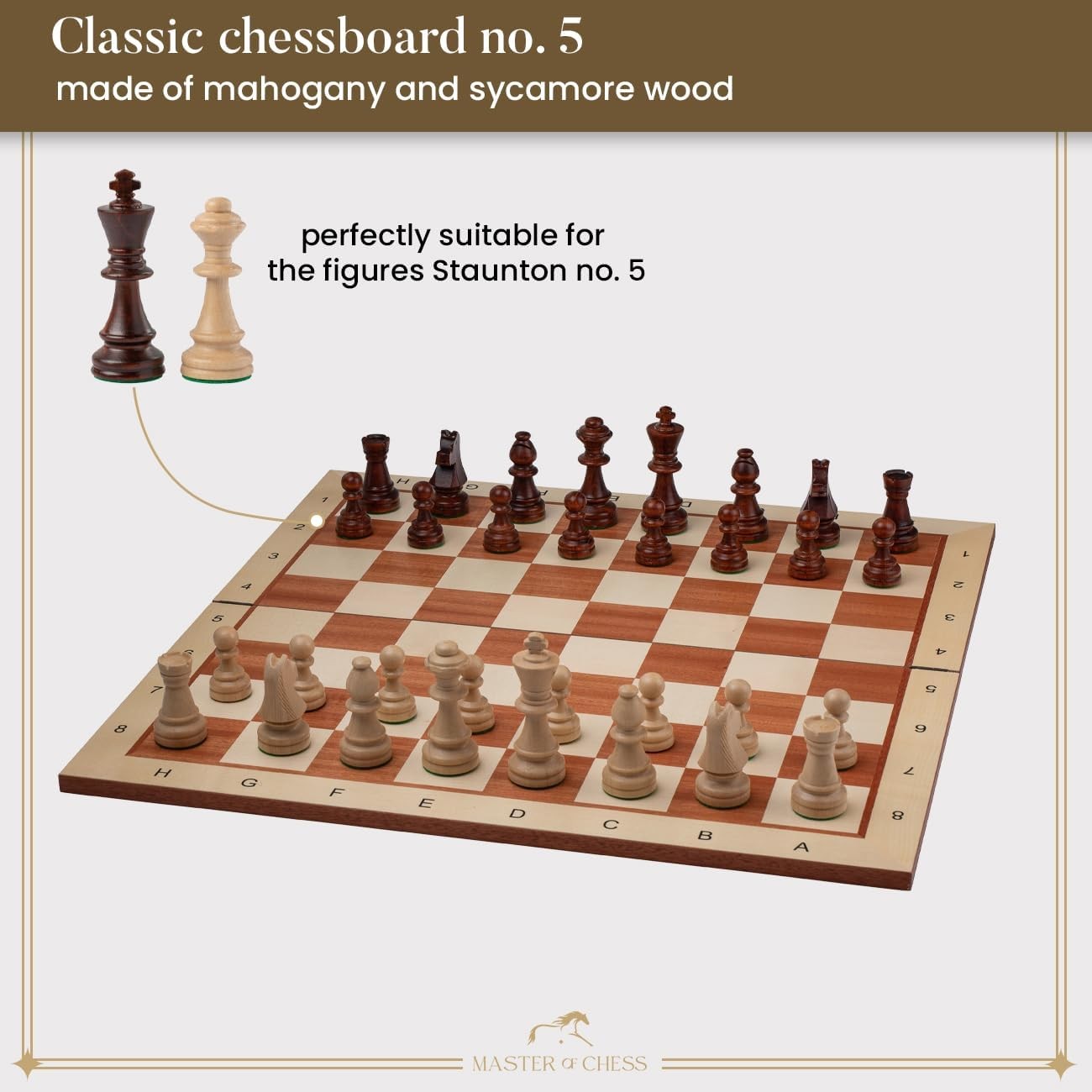 48cm Inlaid Folding Wooden Chess Board – Premium Sycamore Tournament Board
