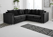 Black Plush Velvet 5-Seater Corner Sofa – Scatterback Cushions & Button Detail
