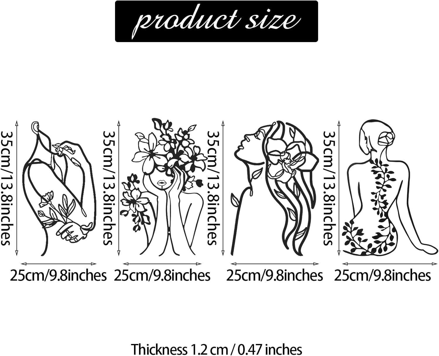 Black Metal Wall Art Set 4 Minimalist Woman Line Sculptures