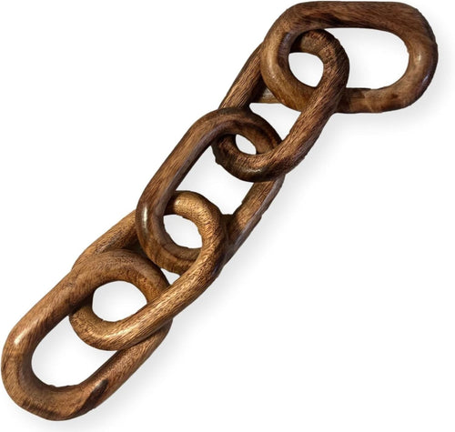 Rustic Wooden 5-Link Chain Ornament | 40cm Decorative Sculpture | Shelf & Table
