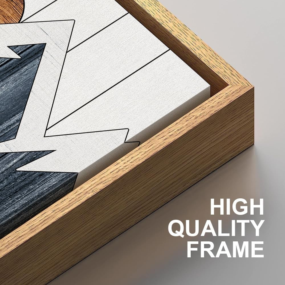 Mountain Woodcut Framed Canvas Wall Art Set 3 Rustic Forest Home Decor