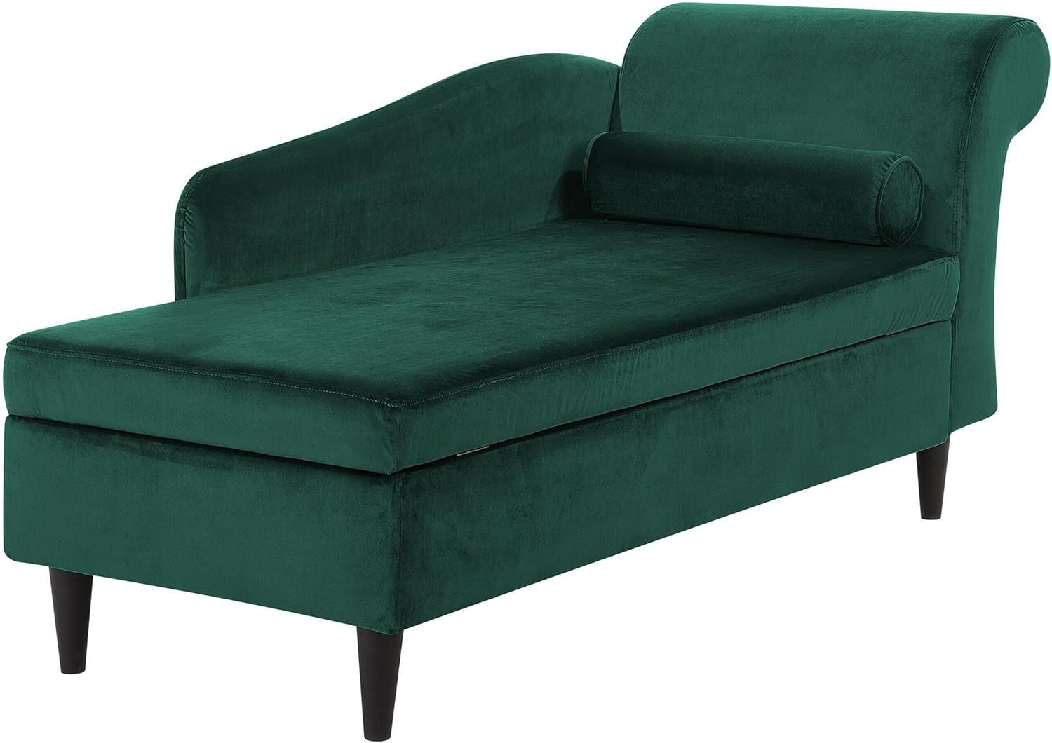 Emerald Green Velvet Chaise Lounge with Storage Right Hand Solid Wood Legs