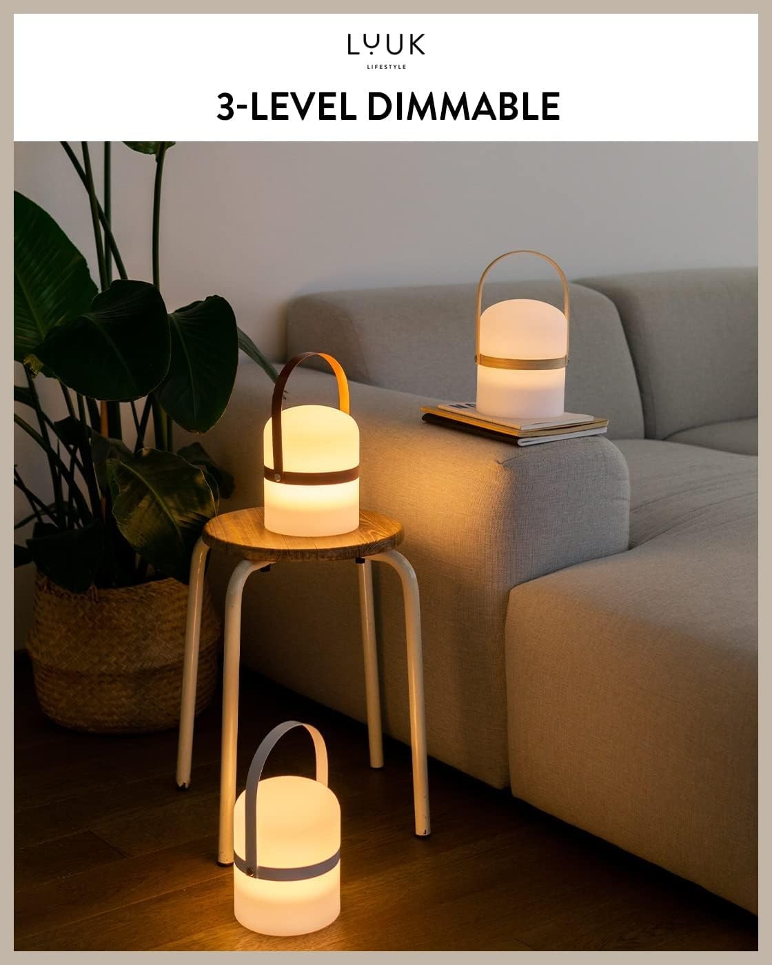 LED Lantern Terracotta 26.5cm Portable Rechargeable
