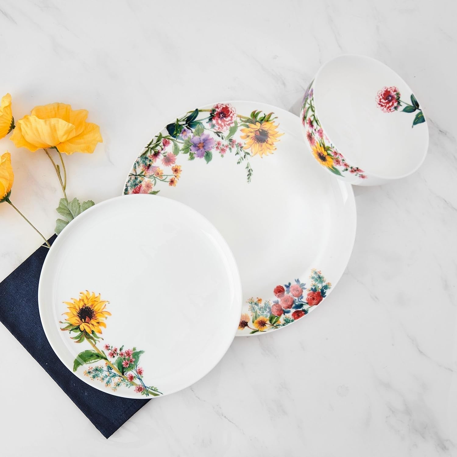 Floral Bone China Dinnerware Set 12 Piece Chip Resistant Plates
