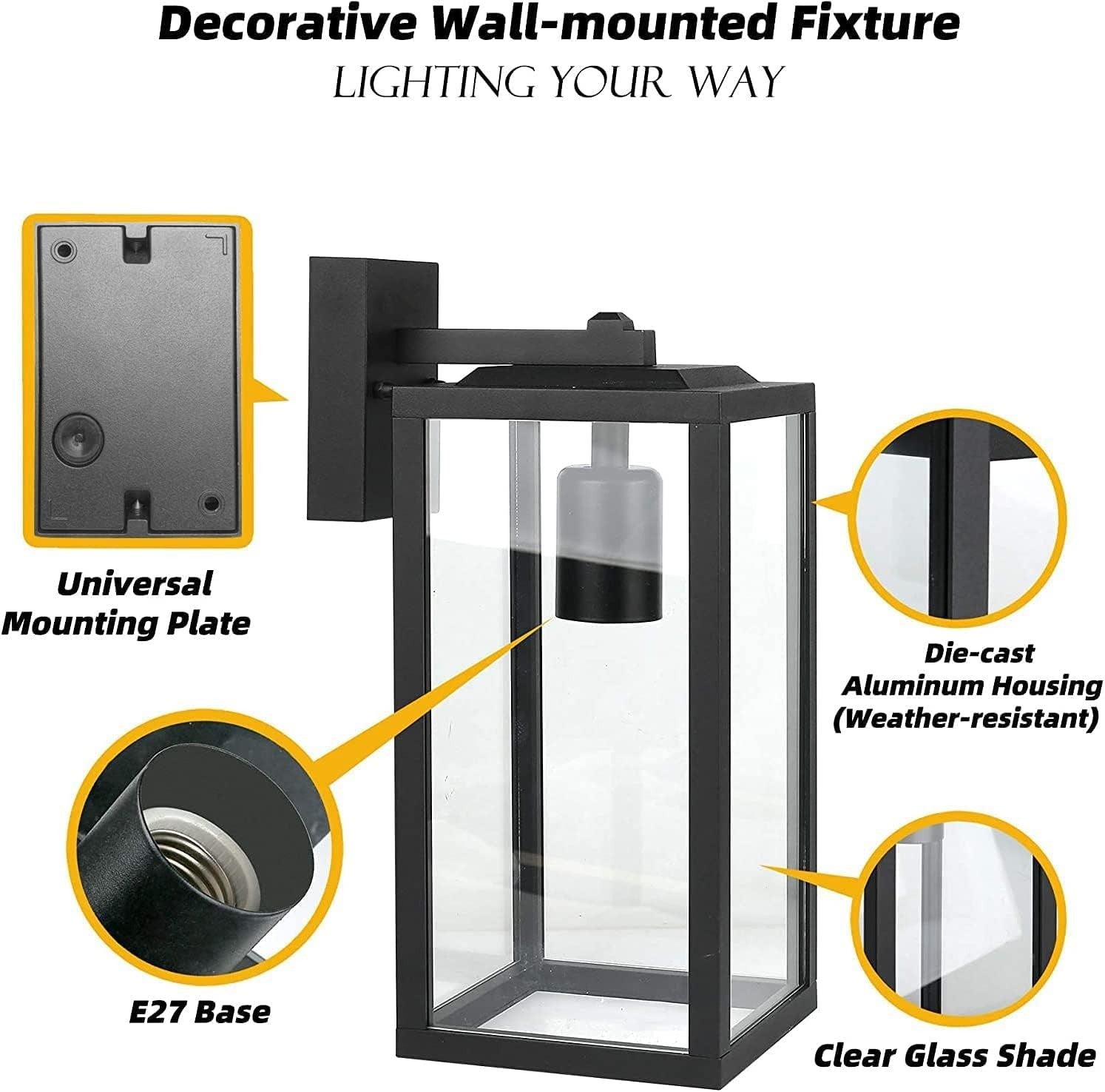 Outdoor Wall Lantern Black Aluminum Porch Light IP44 No Sensor