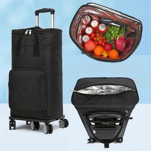 Insulated Folding Shopping Trolley Bag Wheels Telescopic Handle Black