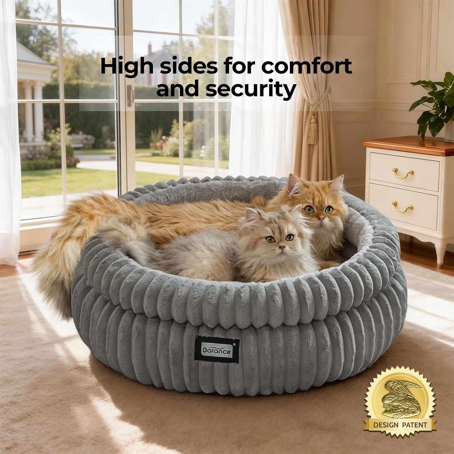 Round Plush Cat Bed 61cm Washable Faux Fur Kitten Puppy Bed Non Slip