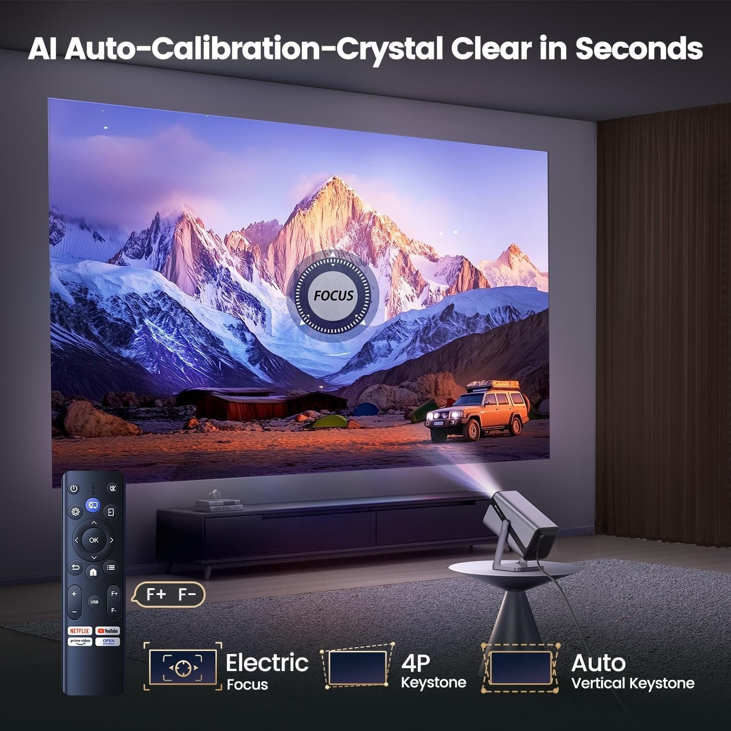 1080P Netflix Smart Projector 800 ANSI WiFi 6 Bluetooth 360° Portable