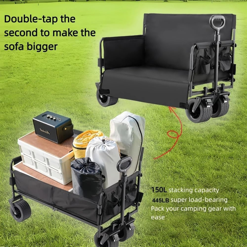 150L Folding Festival Wagon 445lbs Heavy Duty Cart w/ All-Terrain Wheels Black